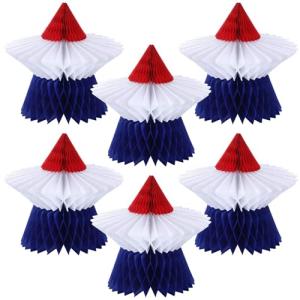 Fourluoo 6 Pieces 4th of July Table Decorations 4th of July Honeycomb Centerpieces Decor Patriotic Centerpiece 3D Red White and Blue Star Decor for Independence Day Home Kitchen(Innovative Colors)