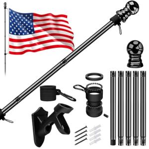 American Flag with Pole for House Outside, Including 5Ft Heavy Duty Flag Aluminum Poles Kit and 100% Polyester 3x5 ft US Flag, No Tangle Spinning Pole and Multi-Position Flag Pole Bracket
