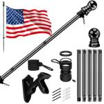 American Flag with Pole for House Outside, Including 5Ft Heavy Duty Flag Aluminum Poles Kit and 100% Polyester 3x5 ft US Flag, No Tangle Spinning Pole and Multi-Position Flag Pole Bracket