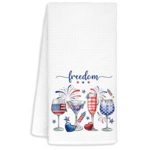 Jvpke Patriotic Kitchen Dish Towels 16x24,Patriotic Hand Towels for Bathroom, Independence Day Decorations Decor,Americana Decor,4th of July Freedom Wine Glasses Kitchen Towels