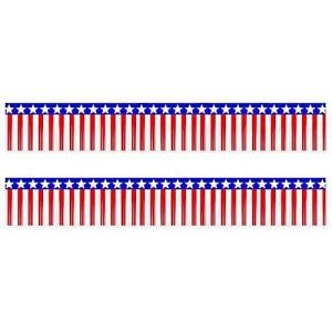Patriotic Party Garland - 2 Rolls 16.4FT Red White Blue Foil Fringe Streamers, 12" Wide Shiny Tinsel Banner for 4th of July, Memorial Day, Independence Day Decor, Indoor Outdoor Holiday Party Backdrop