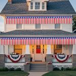 Patriotic Party Garland - 2 Rolls 16.4FT Red White Blue Foil Fringe Streamers, 12" Wide Shiny Tinsel Banner for 4th of July, Memorial Day, Independence Day Decor, Indoor Outdoor Holiday Party Backdrop