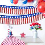Patriotic Party Garland - 2 Rolls 16.4FT Red White Blue Foil Fringe Streamers, 12" Wide Shiny Tinsel Banner for 4th of July, Memorial Day, Independence Day Decor, Indoor Outdoor Holiday Party Backdrop