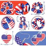 Whaline 4th of July Accessories Kit Party Decoration Patriotic American Flag Headband Hair Band Hair Scrunchies Earrings Temporary Tattoos Independence Day Gift Set for Women Girls 15pcs