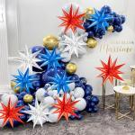 9Pcs 22In Red White and Blue Balloons,Independence Day American Explosion Spike Cone Stars Fireworks Foil Balloon Decorations 4th of July USA Patriotic Birthday Party Supplies for Memorial Day