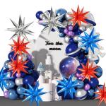 9Pcs 22In Red White and Blue Balloons,Independence Day American Explosion Spike Cone Stars Fireworks Foil Balloon Decorations 4th of July USA Patriotic Birthday Party Supplies for Memorial Day