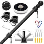 ZMTECH 6FT Flag Pole with Solar Light - 180° Adjustable Bracket, Stainless Steel Flag Poles for Outside House, Garden or Yard, Tangle Free Flagpole Kit for American Flag (Without Flag, Black)