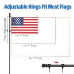 ZMTECH 6FT Flag Pole with Solar Light - 180° Adjustable Bracket, Stainless Steel Flag Poles for Outside House, Garden or Yard, Tangle Free Flagpole Kit for American Flag (Without Flag, Black)
