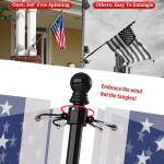 ZMTECH 6FT Flag Pole with Solar Light - 180° Adjustable Bracket, Stainless Steel Flag Poles for Outside House, Garden or Yard, Tangle Free Flagpole Kit for American Flag (Without Flag, Black)