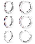 Inerney Sterling Silver Red White and Blue Earrings for Women, 4th of July Patriotic Earring USA American Flag Independence Day Outfit Accessories, 925 Dainty Small Huggie Hoops Jewelry Set Gift