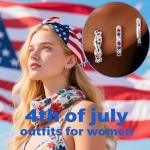 Inerney Sterling Silver Red White and Blue Earrings for Women, 4th of July Patriotic Earring USA American Flag Independence Day Outfit Accessories, 925 Dainty Small Huggie Hoops Jewelry Set Gift