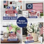 4th of July Decorations Table Sign Wood Patriotic Decorations Double-Sided Printed 4 Pcs, Independence Day Table Decorations Memorial Day Americana Tiered Tray Decor Rustic Farmhouse Block Sign Veterans Day for Party Home Desk