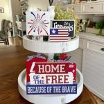 4th of July Decorations Table Sign Wood Patriotic Decorations Double-Sided Printed 4 Pcs, Independence Day Table Decorations Memorial Day Americana Tiered Tray Decor Rustic Farmhouse Block Sign Veterans Day for Party Home Desk