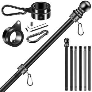 BONWIN Black Flag Pole Kit for Outside House Porch, 7 FT Thickened Stainless Steel Wall Mount Flag Pole for 3x5'/4x6' American Flag, 1" Anti-Wrap Spinning Flagpole Rings (7 FT - No Bracket - Black)