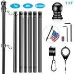 BONWIN Black Flag Pole Kit for Outside House Porch, 7 FT Thickened Stainless Steel Wall Mount Flag Pole for 3x5'/4x6' American Flag, 1" Anti-Wrap Spinning Flagpole Rings (7 FT - No Bracket - Black)