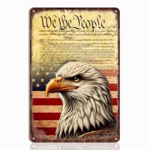 Patriotic Eagle Tin Sign - We the People Declaration of Independence Metal Wall Art, American Flag Decor for Veteran Tribute, Garage, or Home, 8"x12" Patriotic Wall Decoration