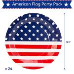 4th of July 144 Pcs Patriotic Party Supplies Dinnerware Set of 24 Plates,24 Napkins,24Paper Cups and 72 Plastic Utensils for 4th of July Celebration,Memorial Day,Patriotic Party Decoration(Serves 24)