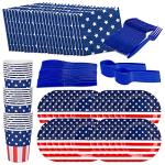 4th of July 144 Pcs Patriotic Party Supplies Dinnerware Set of 24 Plates,24 Napkins,24Paper Cups and 72 Plastic Utensils for 4th of July Celebration,Memorial Day,Patriotic Party Decoration(Serves 24)