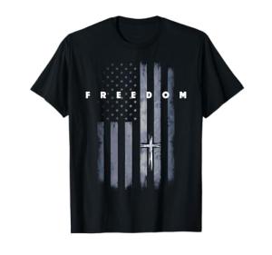 Grunge American Flag and Cross Faith Family Freedom T-Shirt