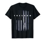 Grunge American Flag and Cross Faith Family Freedom T-Shirt