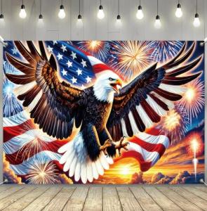 BlissYard America Independence Day Backdrop Banner 71 x 43 Inch US Flag Bald Eagle Patriotic National Holiday Backdrop Veterans Day Memorial Day Party Banner Supplies Independence Day Themed Party