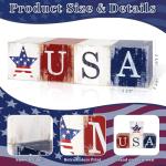 COCHIE 4th of July Decorations Wooden Stars, Patriotic Memorial Day Star Tiered Tray Decor Set of 4, Fourth of July Red White Blue Decoration for Home Office Table Shelf (USA Home Sign)