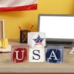 COCHIE 4th of July Decorations Wooden Stars, Patriotic Memorial Day Star Tiered Tray Decor Set of 4, Fourth of July Red White Blue Decoration for Home Office Table Shelf (USA Home Sign)