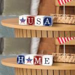 COCHIE 4th of July Decorations Wooden Stars, Patriotic Memorial Day Star Tiered Tray Decor Set of 4, Fourth of July Red White Blue Decoration for Home Office Table Shelf (USA Home Sign)