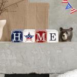 COCHIE 4th of July Decorations Wooden Stars, Patriotic Memorial Day Star Tiered Tray Decor Set of 4, Fourth of July Red White Blue Decoration for Home Office Table Shelf (USA Home Sign)