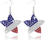4th of July Independence Day Patriotic Earring for Women American Flag Dangle Earrings Patriotic Red White Blue USA Earring, Pave Crystal Studd (Star)