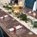 Goodluck 350 Piece Red Plastic Dinnerware Set for Party, Clear Disposable Plates for 50 Guests, Include: 50 Dinner Plastic Plates, 50 Dessert Plates, 50 Pre Rolled Napkins with Cutlery Set, 50 Cups