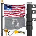 20FT Telescoping Flag Pole for Outside House, Extra Thick Telescopic Flagpole with USA Flag, Inground Outdoor Use, Camper RV, Residential & Commercial, Complete Hardware & Aluminum Top Ball (Black)