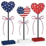 4th of July Tiered Tray Decor Wooden Love Set, 3 PCS Labor Day Table Decorations, Rustic Patriotic Veterans Day Tabletop Home Decor, Red White and Blue Decorations for Home (Retro)