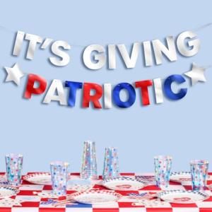 xo, Fetti It's Giving Patriotic Banner | 5 Ft. | 4th of July Garland, USA Decorations, America Party Backdrop, Cowboy Photo Booth Supplies