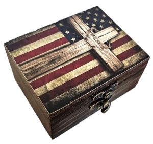Patriotic Cross American Flag Trinket Box Rosary Jewelry Keepsake Box | US Flag Treasure Box, Patriot Gifts for Men Women Girls Gift Idea, Prayer, First Communion Box, Gifts for Home Décor (3USS)