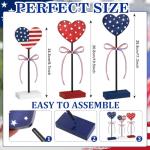 4th of July Tiered Tray Decor Wooden Love Set, 3 PCS Labor Day Table Decorations, Rustic Patriotic Veterans Day Tabletop Home Decor, Red White and Blue Decorations for Home (Retro)