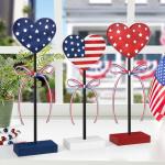 4th of July Tiered Tray Decor Wooden Love Set, 3 PCS Labor Day Table Decorations, Rustic Patriotic Veterans Day Tabletop Home Decor, Red White and Blue Decorations for Home (Retro)