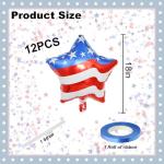 12 Pcs 4th of July Balloons American Flag Star Balloons Red White and Blue Foil Balloon Patriotic Balloon for Independence Day Party Decorations