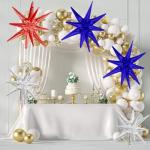 Star Balloons, 22 Inch Blue Red and Silver Star Balloons 6PCS Explosion Foil Balloon Starburst Balloon for Birthday Party Wedding New Year 4th of July Independence Day USA Patriotic Party Decor