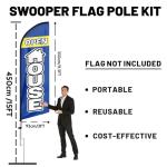 QSUM Swooper Flag Pole Kit, 15 FT Windless Aluminum Alloy Flagpole Fits 11 FT Feather Flags with Ground Spike/Heavy Duty Base (1, Silver)