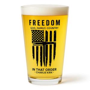 Glassicle Charlie Kirk Merch – Freedom “T Shirt” Inspired Beer Glass – Conservative Christmas Gift for Men – Turning Point USA Style Patriotic Drinkware – Holiday Bar Gift for Dad or Husband