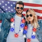 4th of July Necklace Accessories, 1PCS Light up Independence Day Necklaces Party Favor, Red White Blue Patriotic Fourth of July 7 Light Necklace, Glow Accessories for Memorial Veterans Day Parades