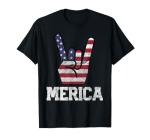 Merica Rock Sign 4th of July Vintage American Flag Retro USA T-Shirt Small
