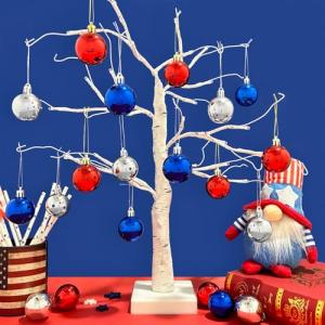 Labor Day Decorations for Tree 24 PCS, Patriotic Christmas Ball Ornaments for Indoor Outdoor, Red Sliver Blue Retirement Going Away Welcome Home Party Hanging Decor Gift for Veterans Election Day Army