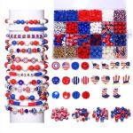 HSWE 1461Pcs 4th of July Patriotic Beads for Jewelry Making Independence Day Red White Blue Heishi Stars USA Letter Beads with America Flag Heart Hat Pendant Accessories for DIY Bracelets Making Kit