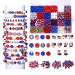 HSWE 1461Pcs 4th of July Patriotic Beads for Jewelry Making Independence Day Red White Blue Heishi Stars USA Letter Beads with America Flag Heart Hat Pendant Accessories for DIY Bracelets Making Kit