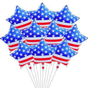 10 Pack 18 Inch American Flag Star Balloons - Mylar Foil Patriotic Star Balloons for 4th of July, Memorial Day, Veterans Day, Military Homecoming, and USA Themed Party Decorations