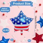 10 Pack 18 Inch American Flag Star Balloons - Mylar Foil Patriotic Star Balloons for 4th of July, Memorial Day, Veterans Day, Military Homecoming, and USA Themed Party Decorations