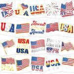 HOWAF Metallic 4th of July Temporary Tattoos for Kids, 60pcs Foil Gold Silver American Flag Tattoos Stickers USA Flags Face Tattoos for July 4th Party Parade Decor, Red White Blue Shiny Tattoo