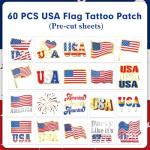 HOWAF Metallic 4th of July Temporary Tattoos for Kids, 60pcs Foil Gold Silver American Flag Tattoos Stickers USA Flags Face Tattoos for July 4th Party Parade Decor, Red White Blue Shiny Tattoo